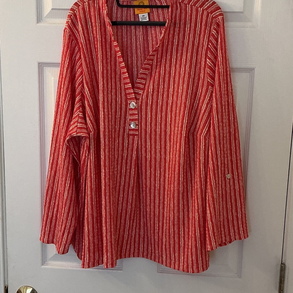 Ruby Rd. Red and White Striped Button-Up Blouse - image 1